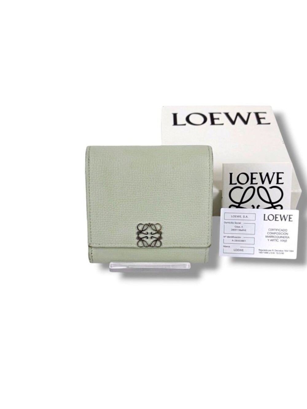 Loewe Anagram Wallet Compact Flap Beige Green Light Silver